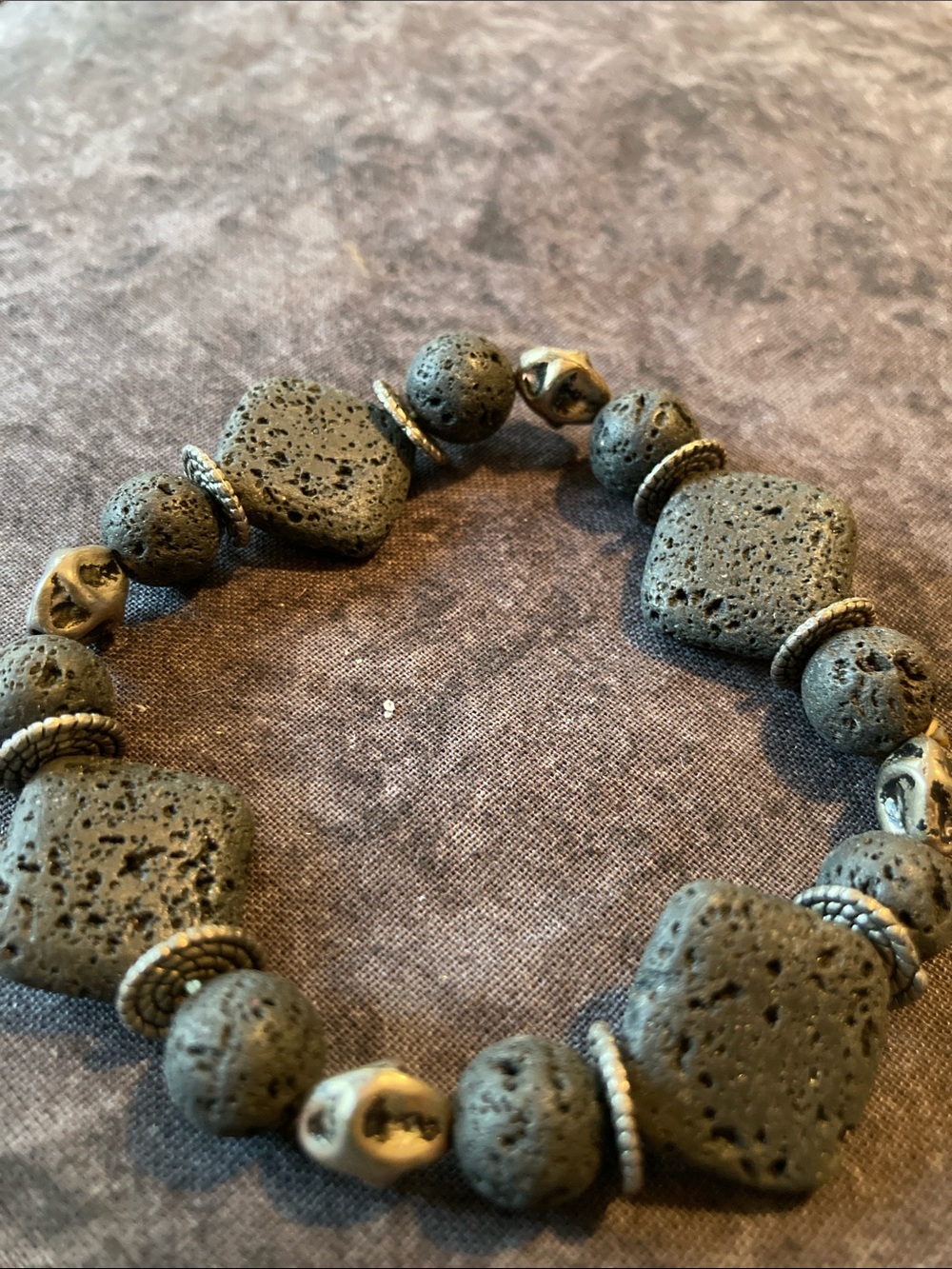 Untested Black Lava Stone Beaded Stretch Bracelet